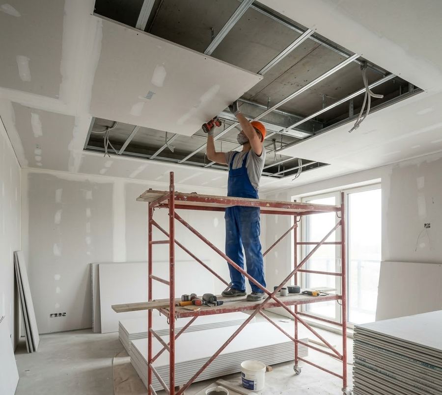 Montage einer abgehängten Decke im Trockenbau
